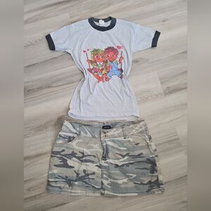 Charming Cartoon Swing Tee And Camo Skirt Bundle.